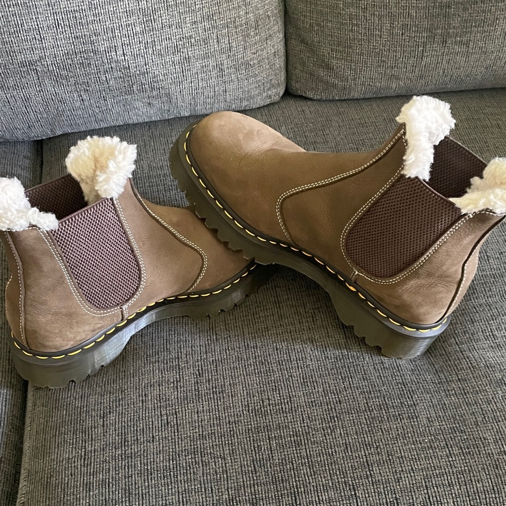 Dr. Martens Brown Ankle Boots with Cream Accents